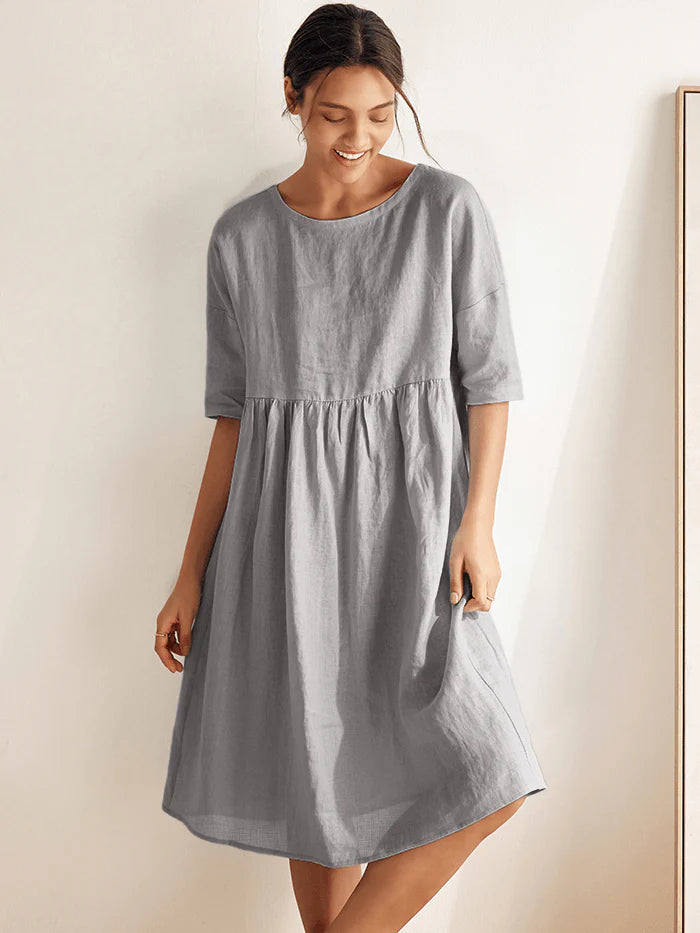 Valencia - Vestido midi de lino 100% con corte en A