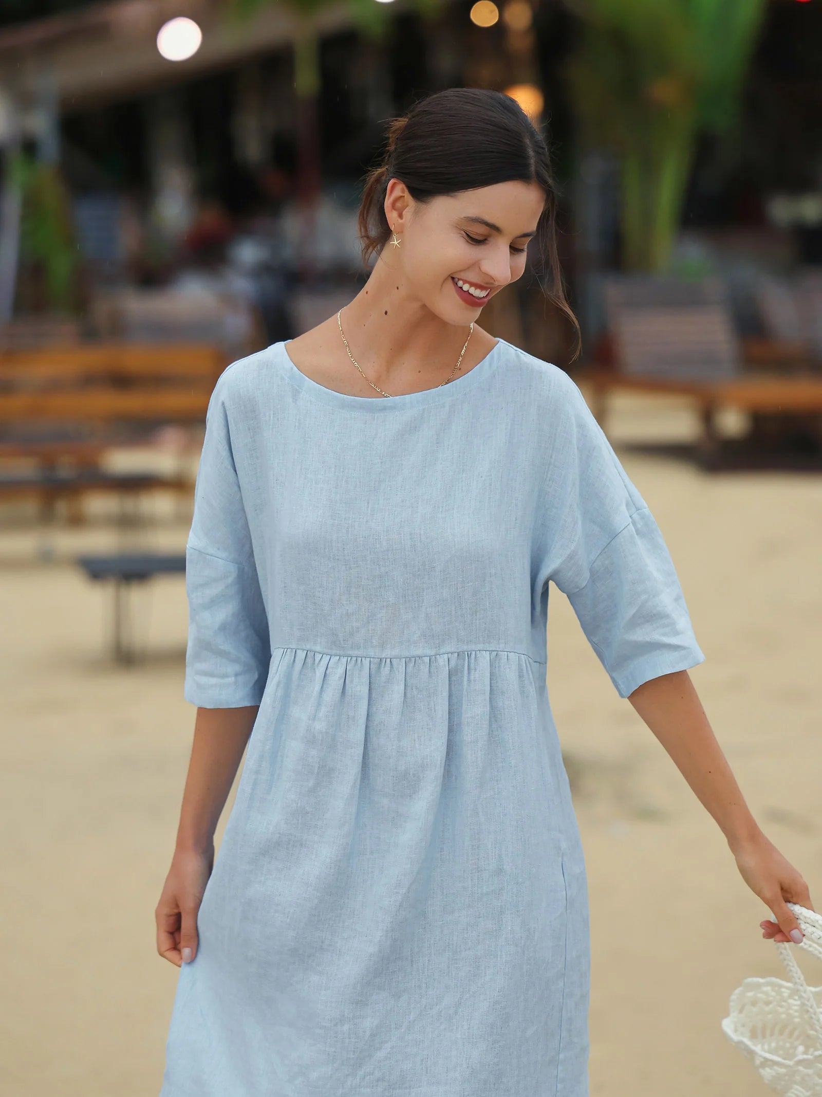 Valencia - Vestido midi de lino 100% con corte en A