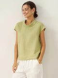 Yvonne - Blusa de manga corta Favorecedora 100% lino