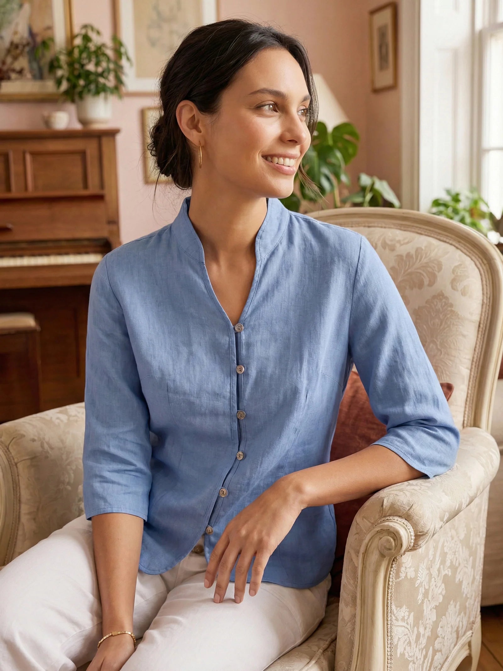Amelia - Camisa de lino Favorecedora