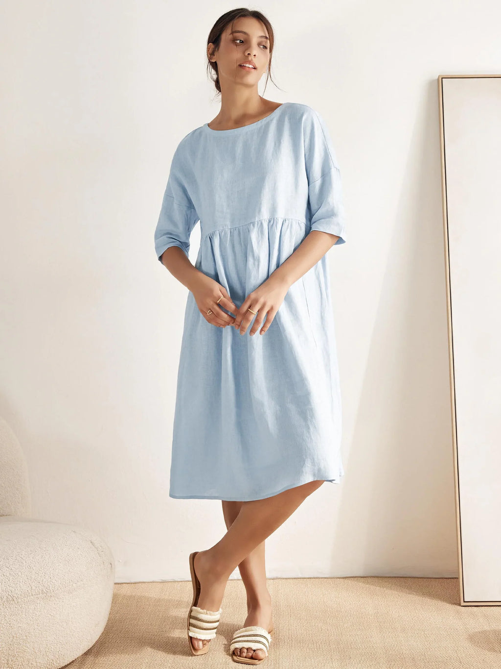 Valencia - Vestido midi de lino 100% con corte en A