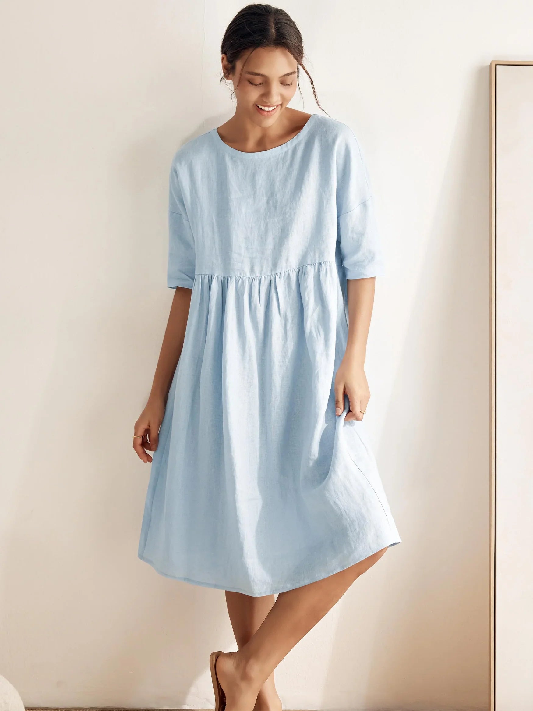 Valencia - Vestido midi de lino 100% con corte en A