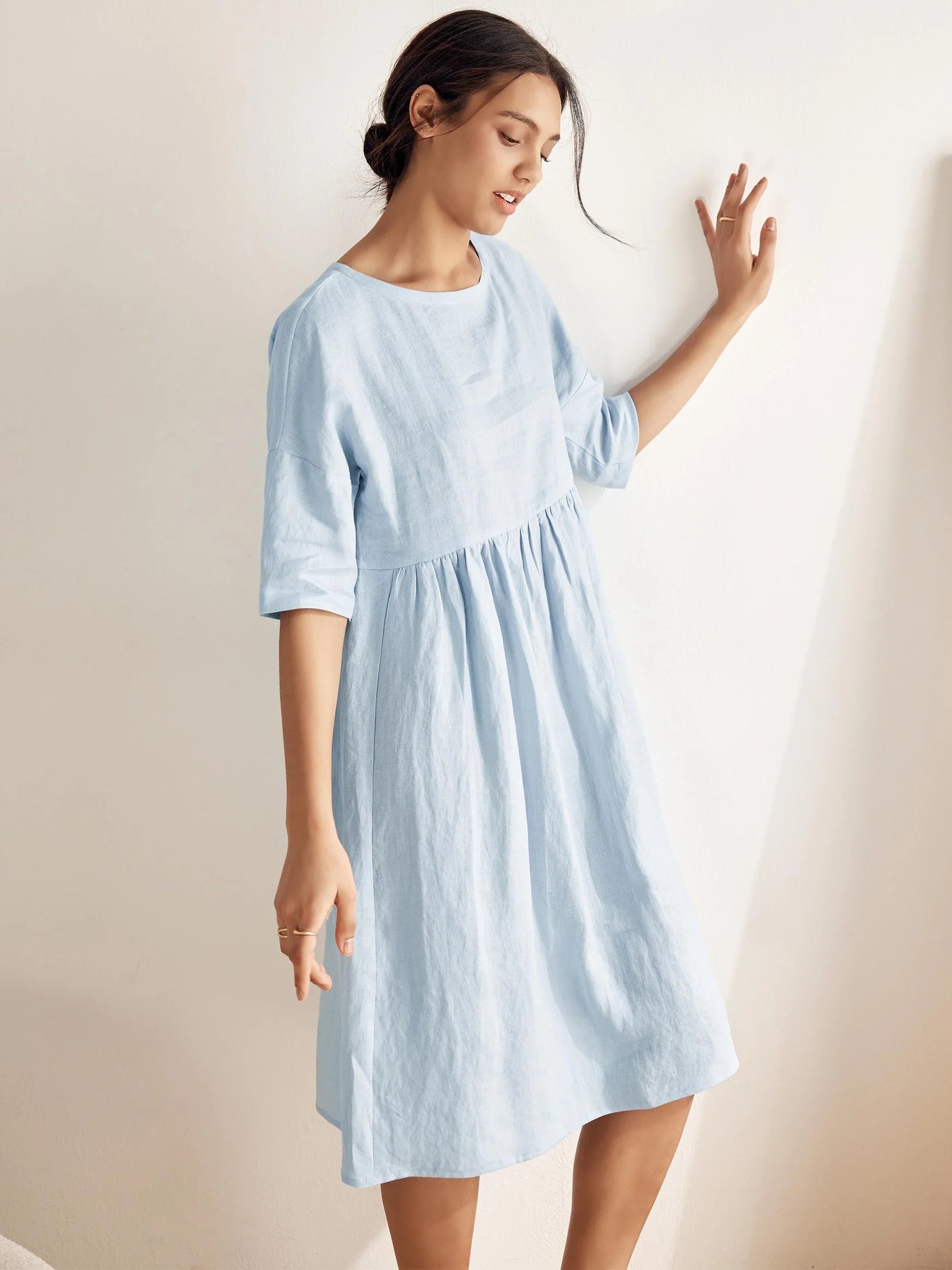 Valencia - Vestido midi de lino 100% con corte en A