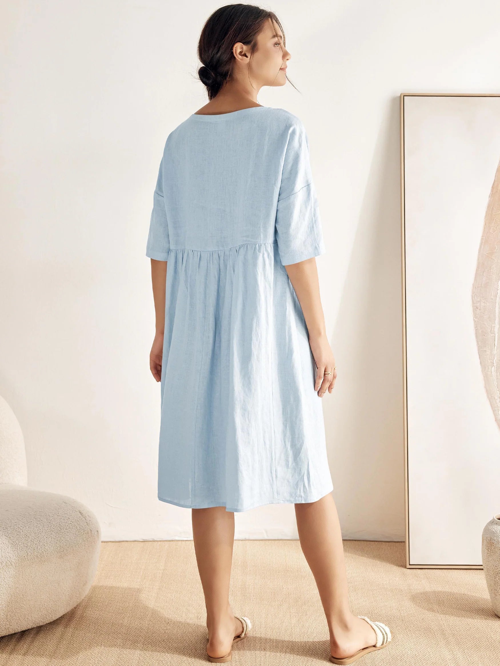 Valencia - Vestido midi de lino 100% con corte en A