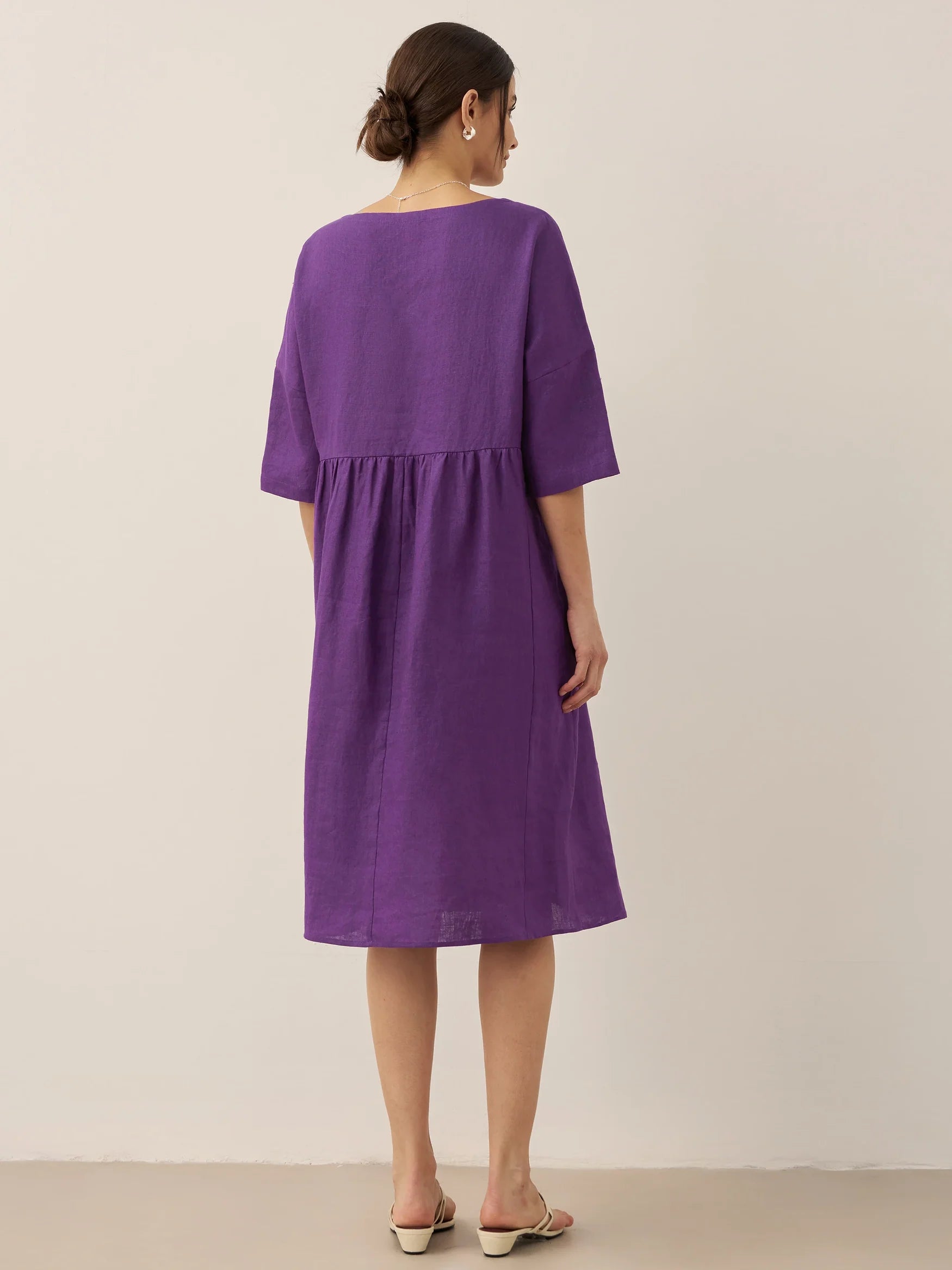 Valencia - Vestido midi de lino 100% con corte en A