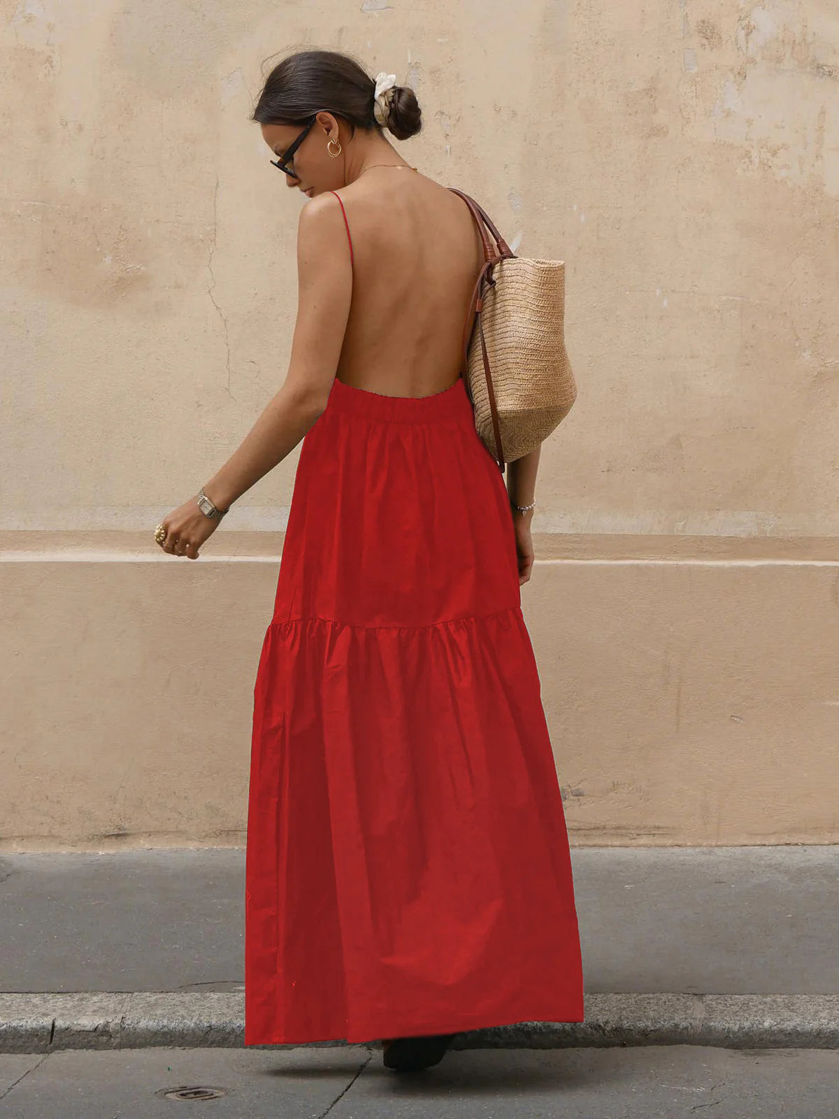 Lucía - Vestido largo liso espalda descubierta