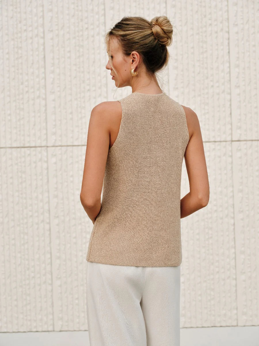 Isabel - Top sin mangas con cuello cruzado y escote halter
